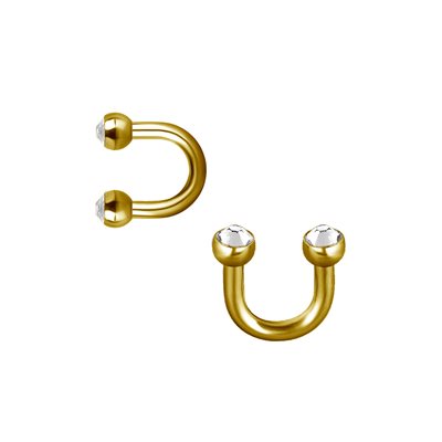 24k gold plated double jewelled u shape barbell