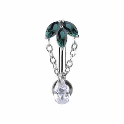 Reverse navel banana with nano gems and pear drop dangle