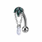 Reverse navel banana with nano gems and pear drop dangle