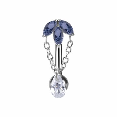 Reverse navel banana with nano gems and pear drop dangle