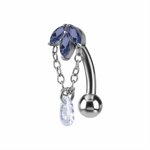 Reverse navel banana with nano gems and pear drop dangle