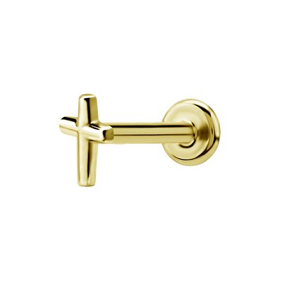 24k gold plated internal labret with cross attachment