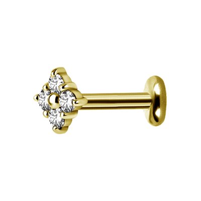 24k gold plated internal labret with jewelled attachment