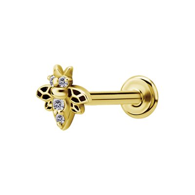 24k gold plated internal labret with jewelled bee attachment