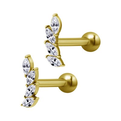 24k gold plated barbell with jewelled marquise attachment