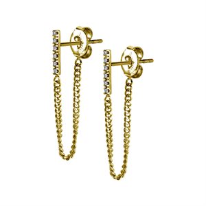 24k gold plated jewelled bar earstuds with chain