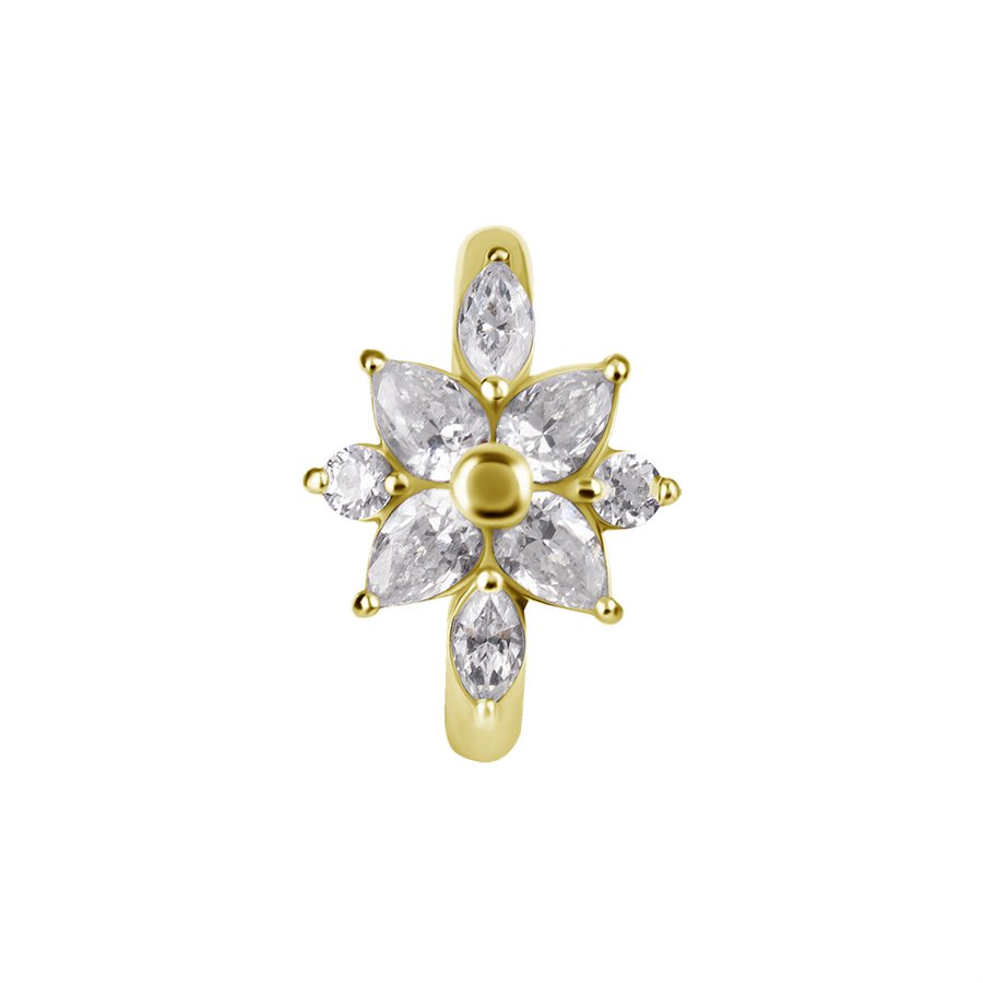 18k gold plated CoCr belly clicker ring w. jewelled flower