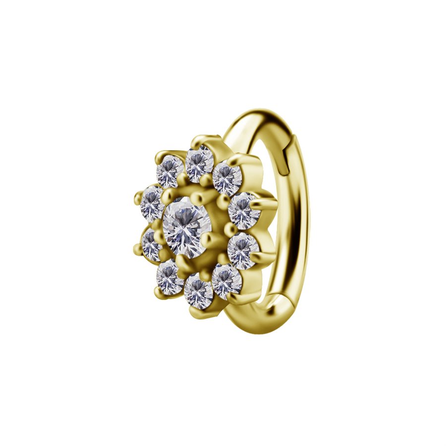 18k gold plated CoCr rook clicker ring with flower