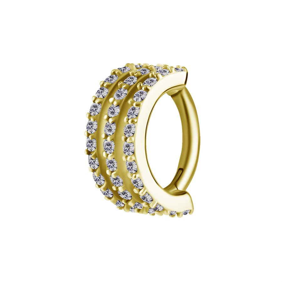 18k gold plated CoCr rook clicker ring with 3 rows of stones