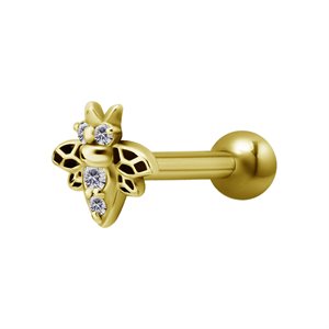 24k gold plated jewelled one side internal barbell