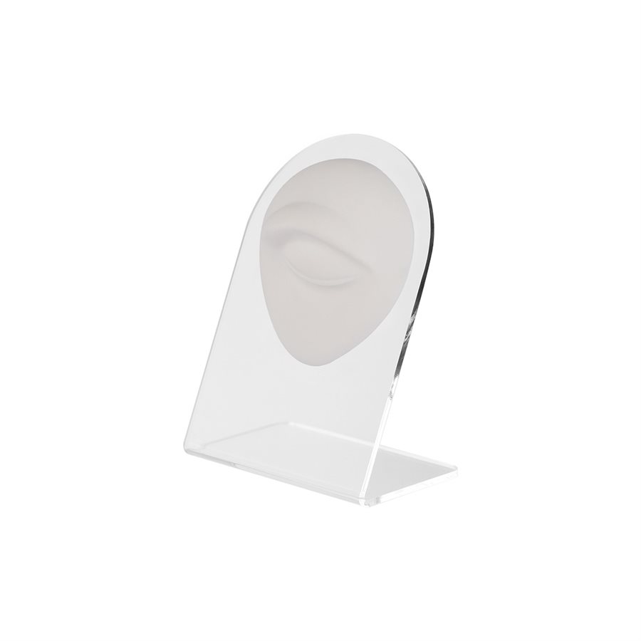 White tattooable eyebrow display on acrylic stand