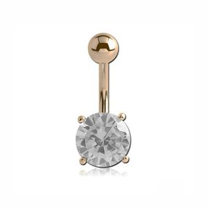14k gold navel banana set with round cubic zirconia