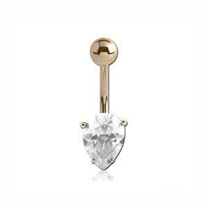 14k gold navel banana set with inverted pear cubic zirconia