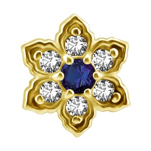 18k gold internal flower attachment with royal blue topaz